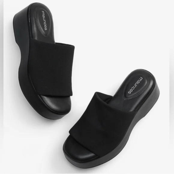11 Maurice’s sandal black SuperCush April Platform slip on 90’s Y2K - Picture 2 of 9